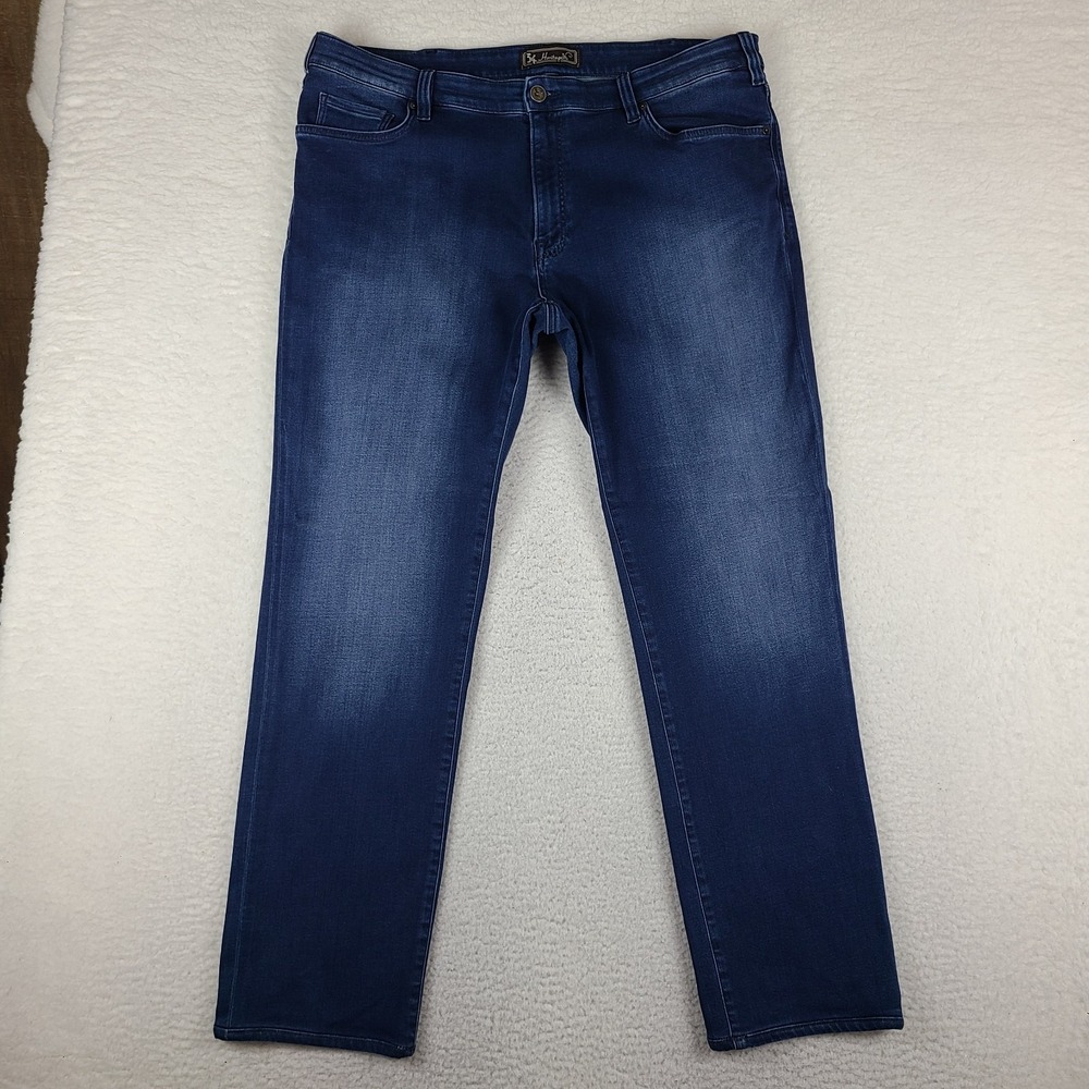 34 Heritage Jeans Mens 42x32 Blue Charisma Straight Classic Fit Dark Wash HEMMED